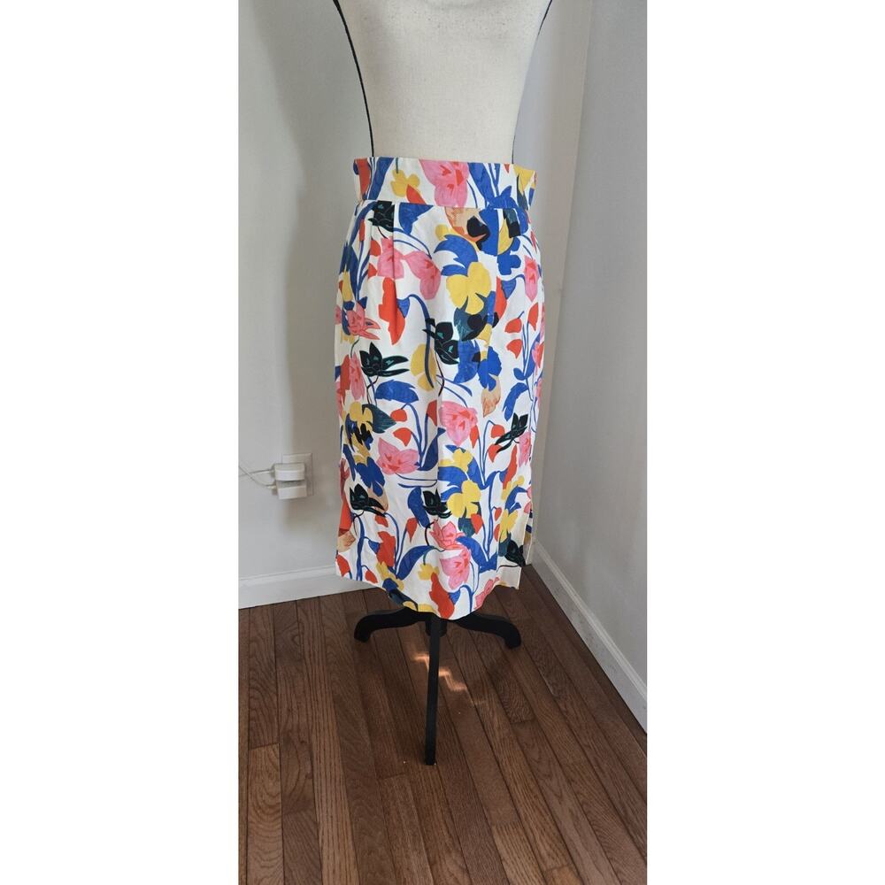 J Crew Sz 6 Morning Floral Pintucked Midi Skirt Abstract Colorful A Line Pencil - Picture 5 of 9